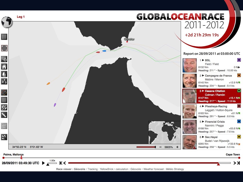 Buckley Systems held the coast and kept her lead after Gibraltar  - Day 3, Global Ocean Race © Global Ocean Race http://globaloceanrace.com